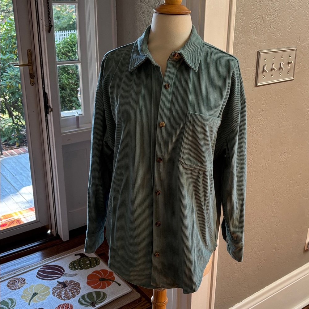 Green Corduroy Button-Up Shirt